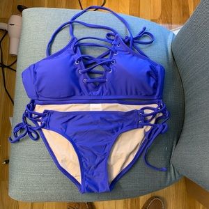 Royal blue lace up bikini